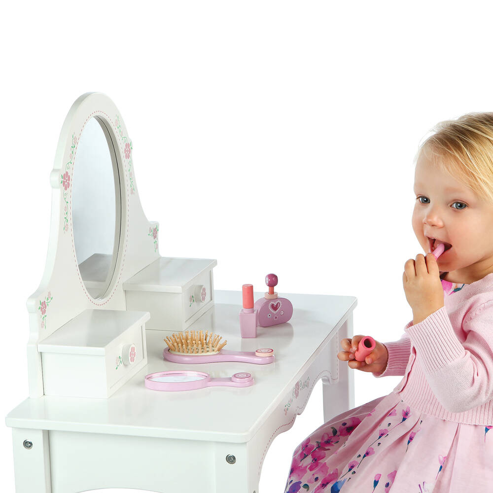 Bigjigs-White Wooden Dressing Table & Stool Set (95cm) | Childrensalon
