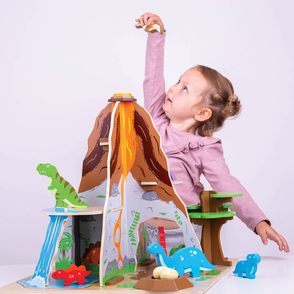 Bigjigs-Wooden Dinosaur Island Play Set (45cm) | Childrensalon