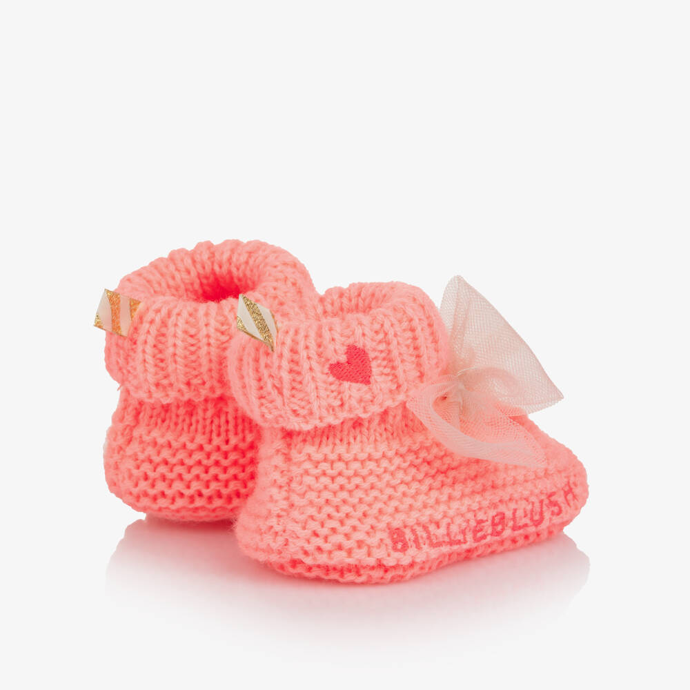 Billieblush-Baby Girls Coral Pink Knitted Booties | Childrensalon