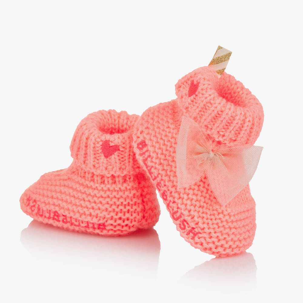Billieblush-Baby Girls Coral Pink Knitted Booties | Childrensalon