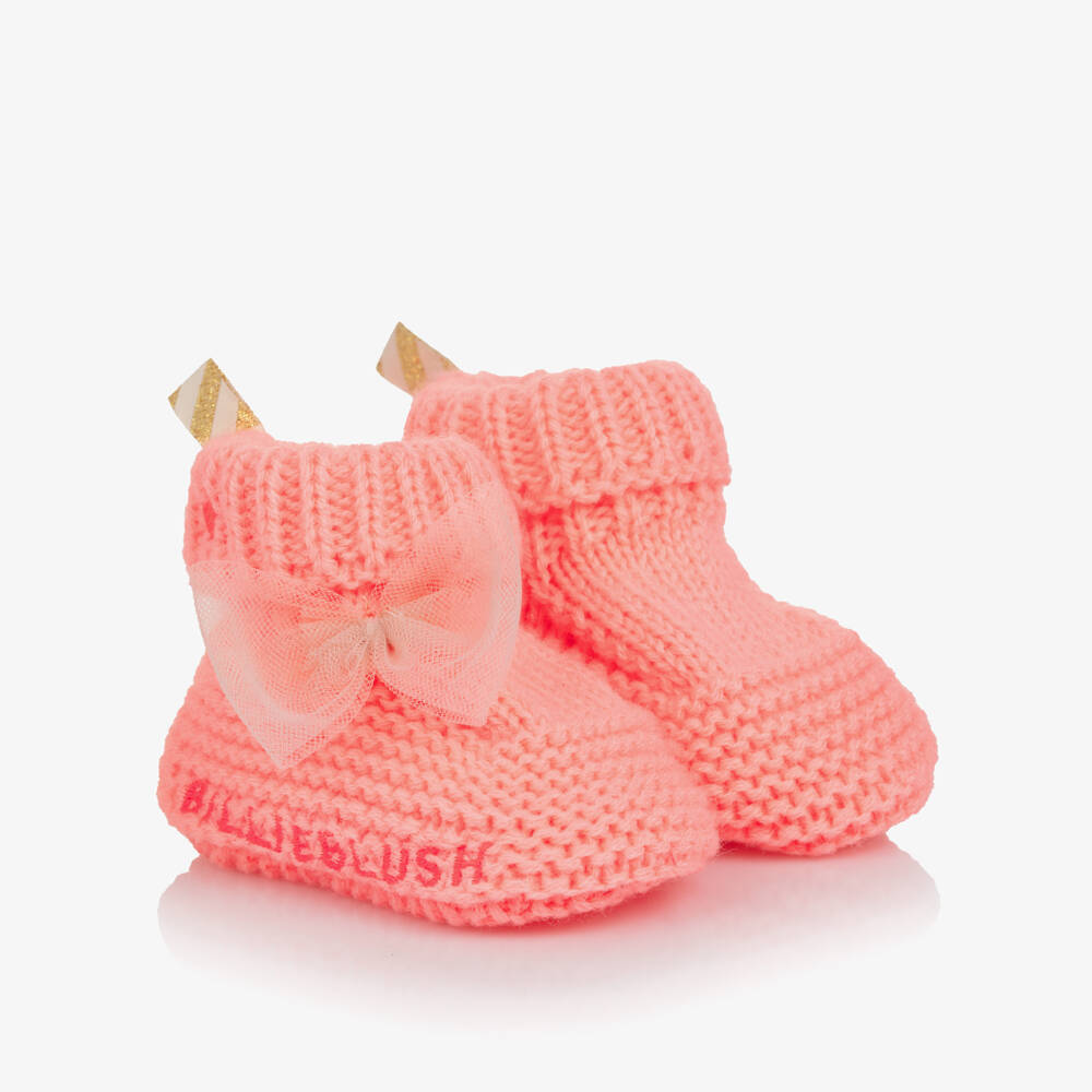 Billieblush-Baby Girls Coral Pink Knitted Booties | Childrensalon