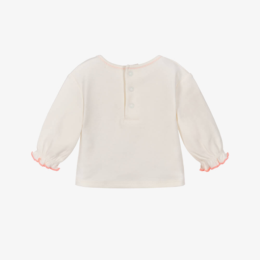 Billieblush-Baby Girls Ivory Cat Print Organic Cotton Jersey Top | Childrensalon