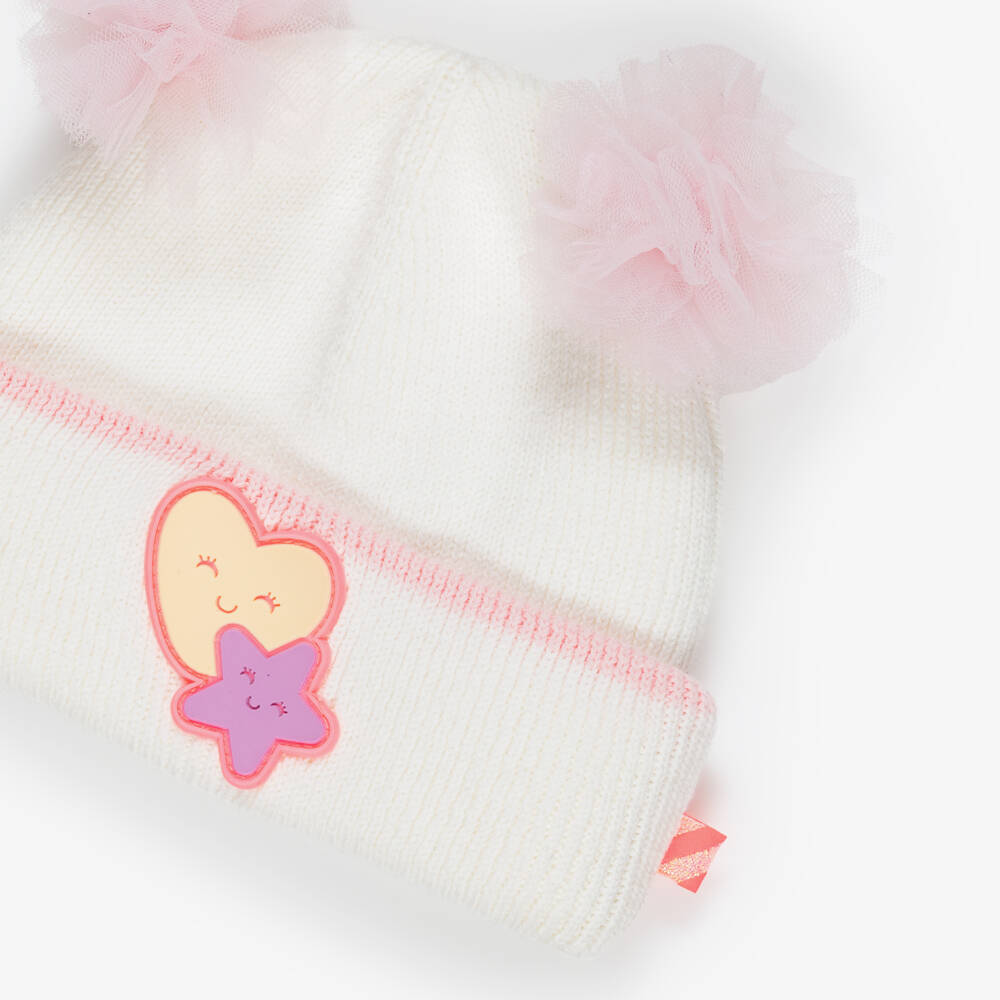 Billieblush-Baby Girls Ivory & Pink Pom-Pom Hat | Childrensalon