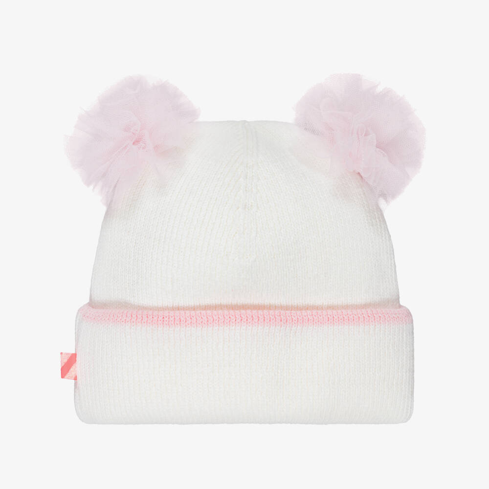 Billieblush-Baby Girls Ivory & Pink Pom-Pom Hat | Childrensalon