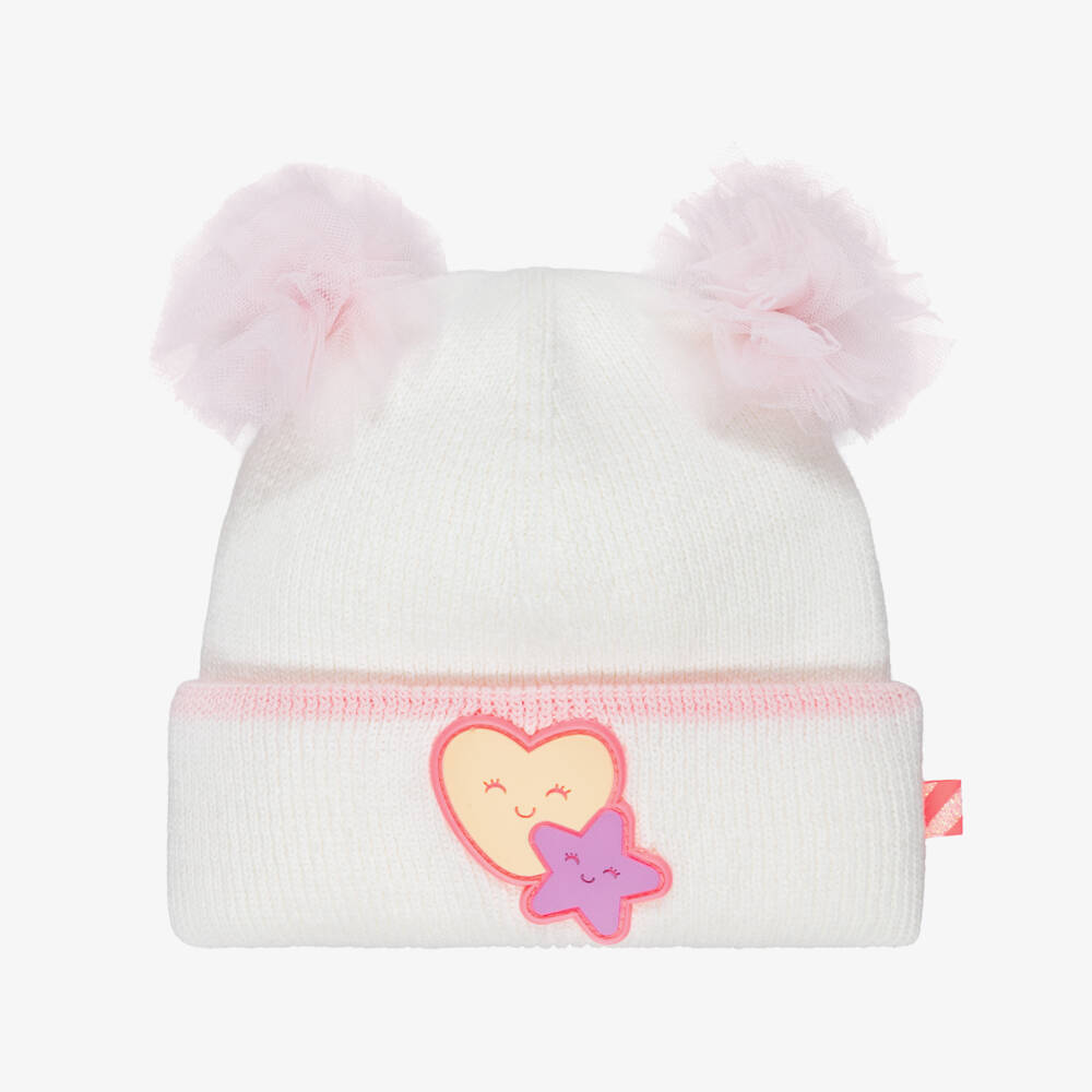 Billieblush-Baby Girls Ivory & Pink Pom-Pom Hat | Childrensalon
