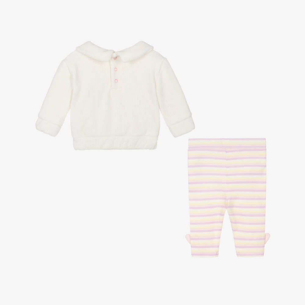 Billieblush-Baby Girls Ivory Velour Top & Striped Leggings Set | Childrensalon