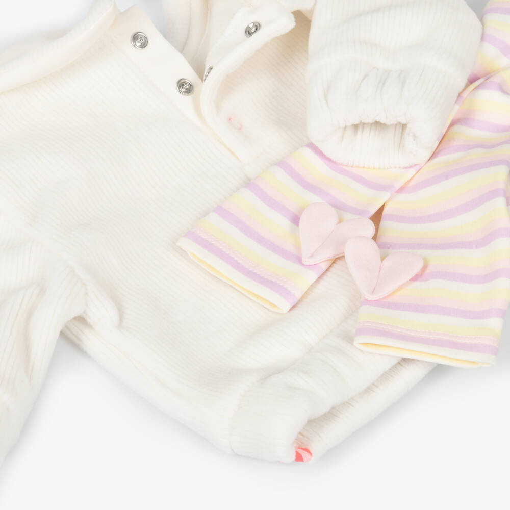 Billieblush-Baby Girls Ivory Velour Top & Striped Leggings Set | Childrensalon