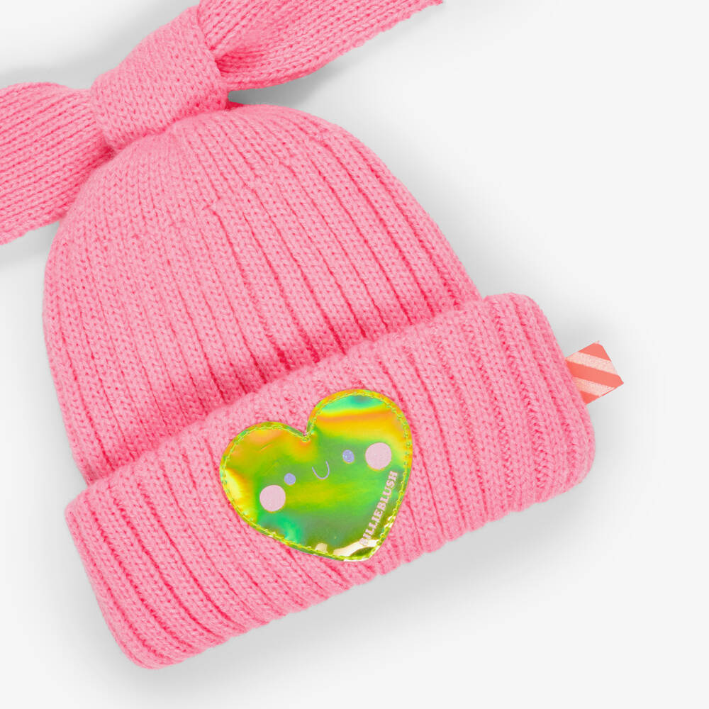 Billieblush-Baby Girls Pink Knitted Beanie with Shiny Heart Motif | Childrensalon