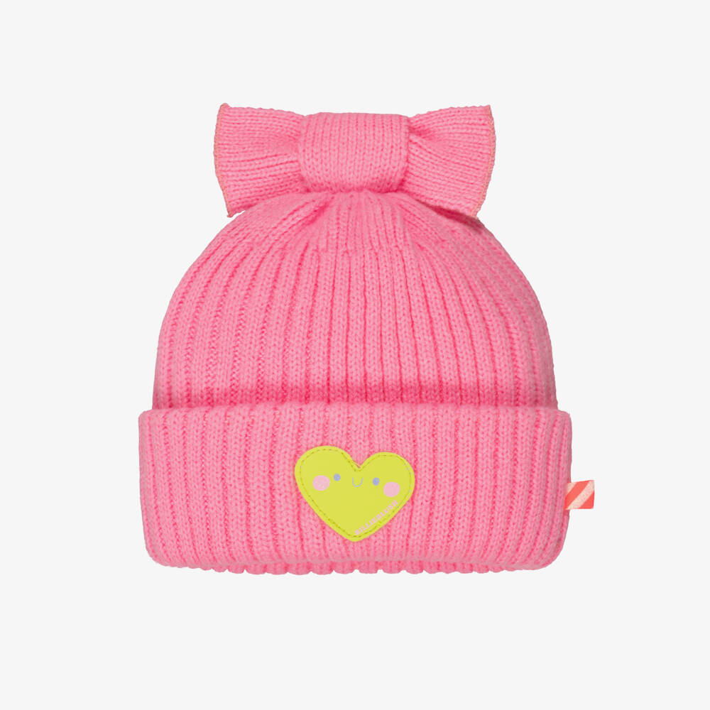 Billieblush-Baby Girls Pink Knitted Beanie with Shiny Heart Motif | Childrensalon