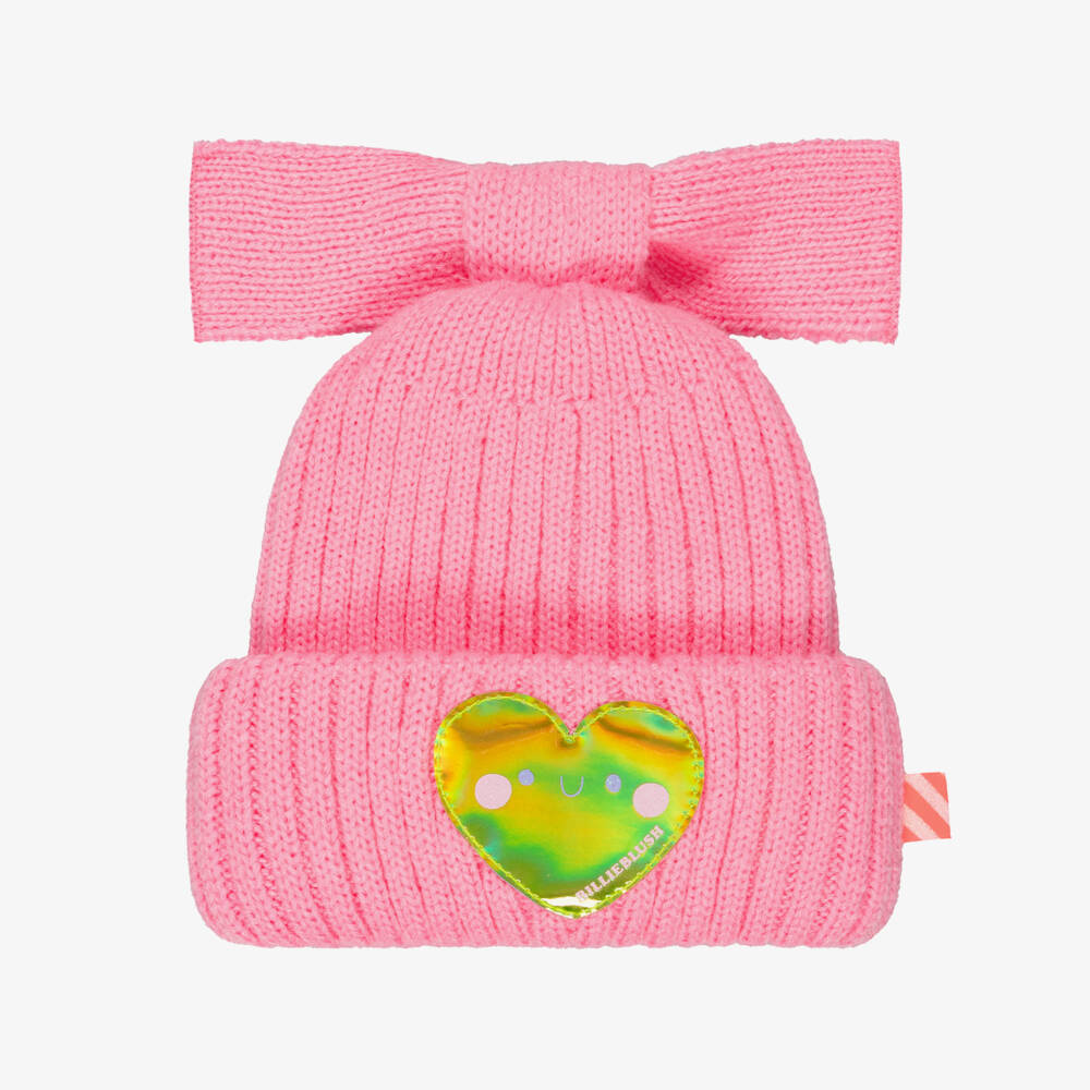 Billieblush-Baby Girls Pink Knitted Beanie with Shiny Heart Motif | Childrensalon