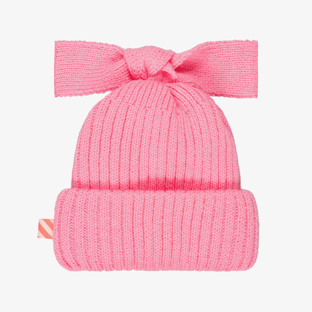 Billieblush-Baby Girls Pink Knitted Beanie with Shiny Heart Motif | Childrensalon