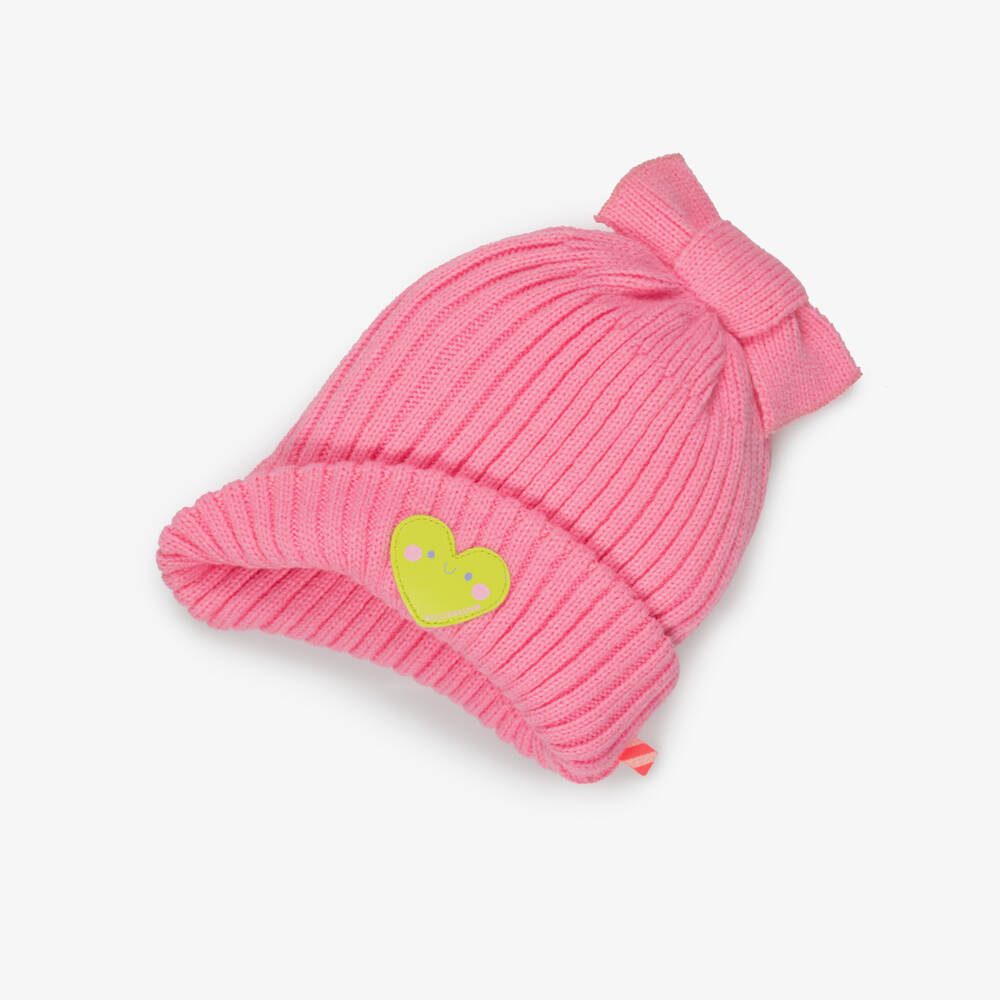 Billieblush-Baby Girls Pink Knitted Beanie with Shiny Heart Motif | Childrensalon