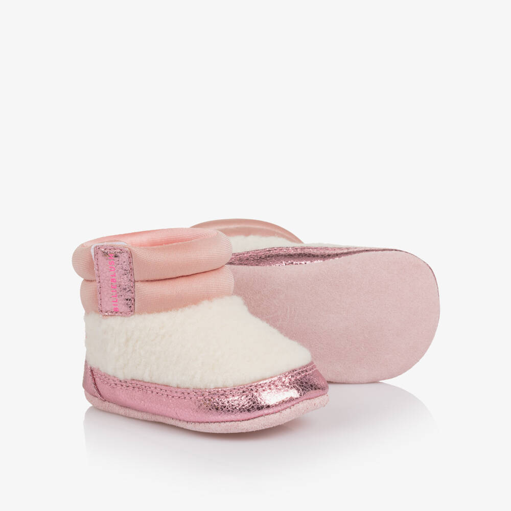 Billieblush-Baby Girls Pink Leather & Ivory Sherpa Pre-Walkers | Childrensalon