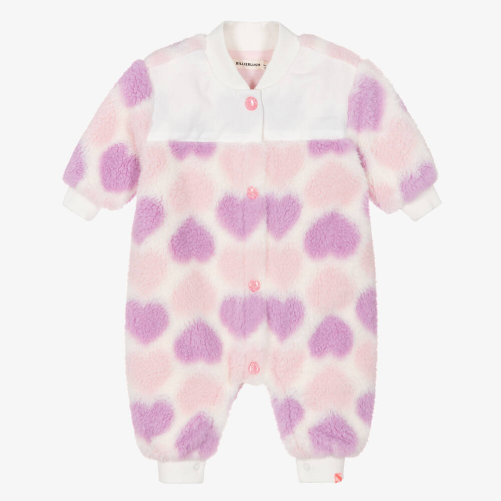 Billieblush-Baby Girls Pink & Lilac Teddy Fleece Pramsuit | Childrensalon