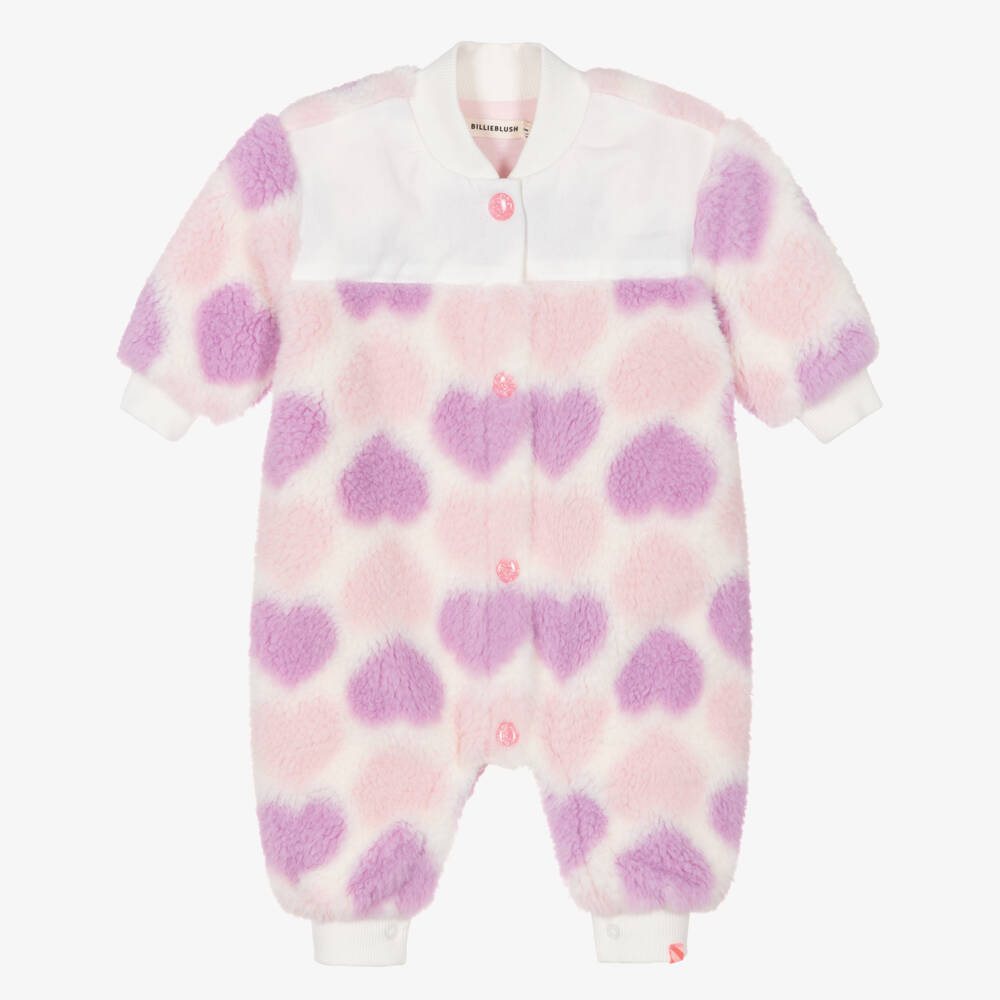 Billieblush-Baby Girls Pink & Lilac Teddy Fleece Pramsuit | Childrensalon