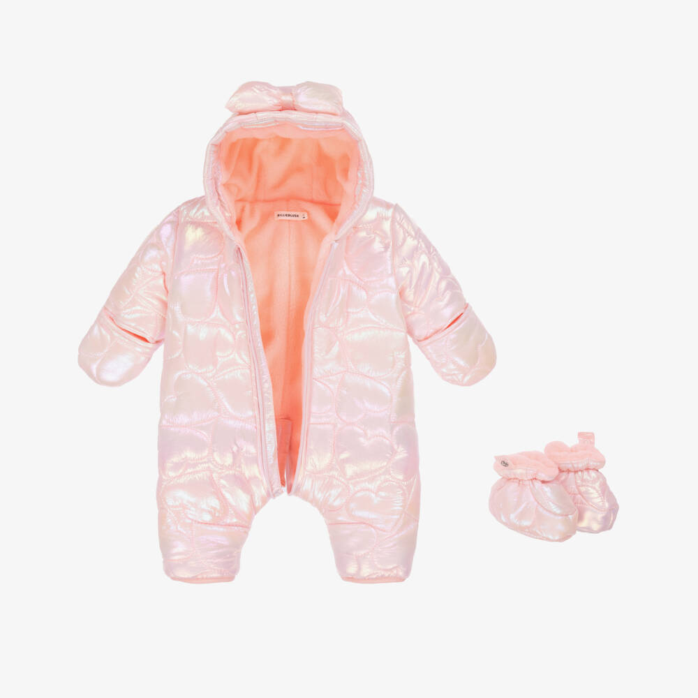 Billieblush-Baby Girls Pink Quilted Heart Snowsuit | Childrensalon