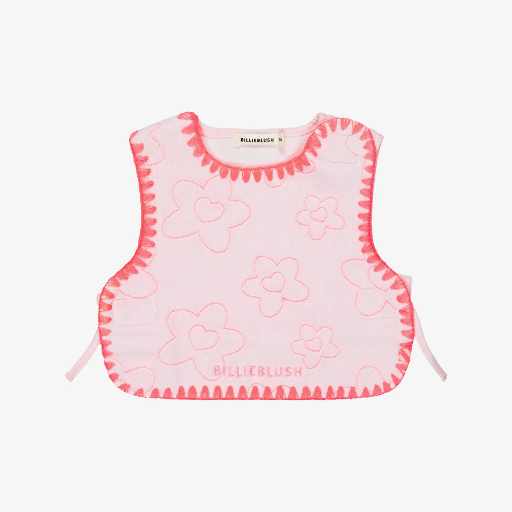 Billieblush-Baby Girls Pink Towelling Bib with Flowers | Childrensalon
