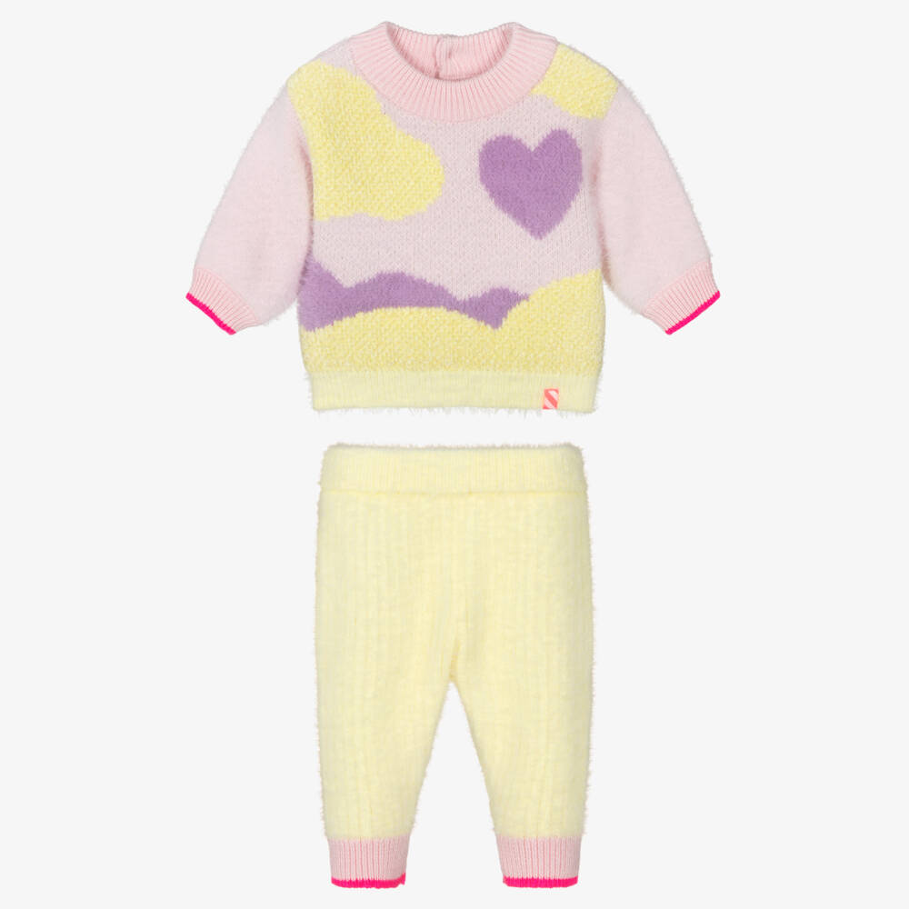 Billieblush-Baby Girls Yellow & Pink Fluffy Trouser Set | Childrensalon