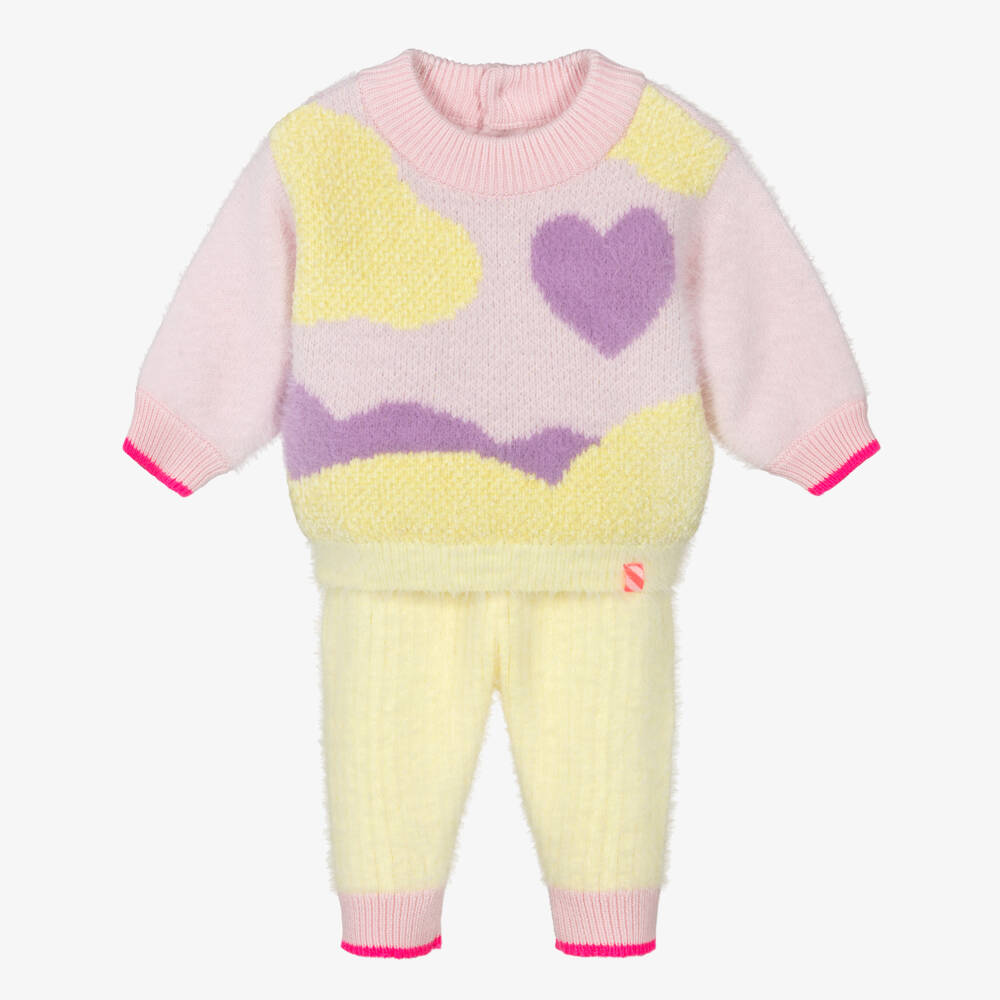 Billieblush-Baby Girls Yellow & Pink Fluffy Trouser Set | Childrensalon
