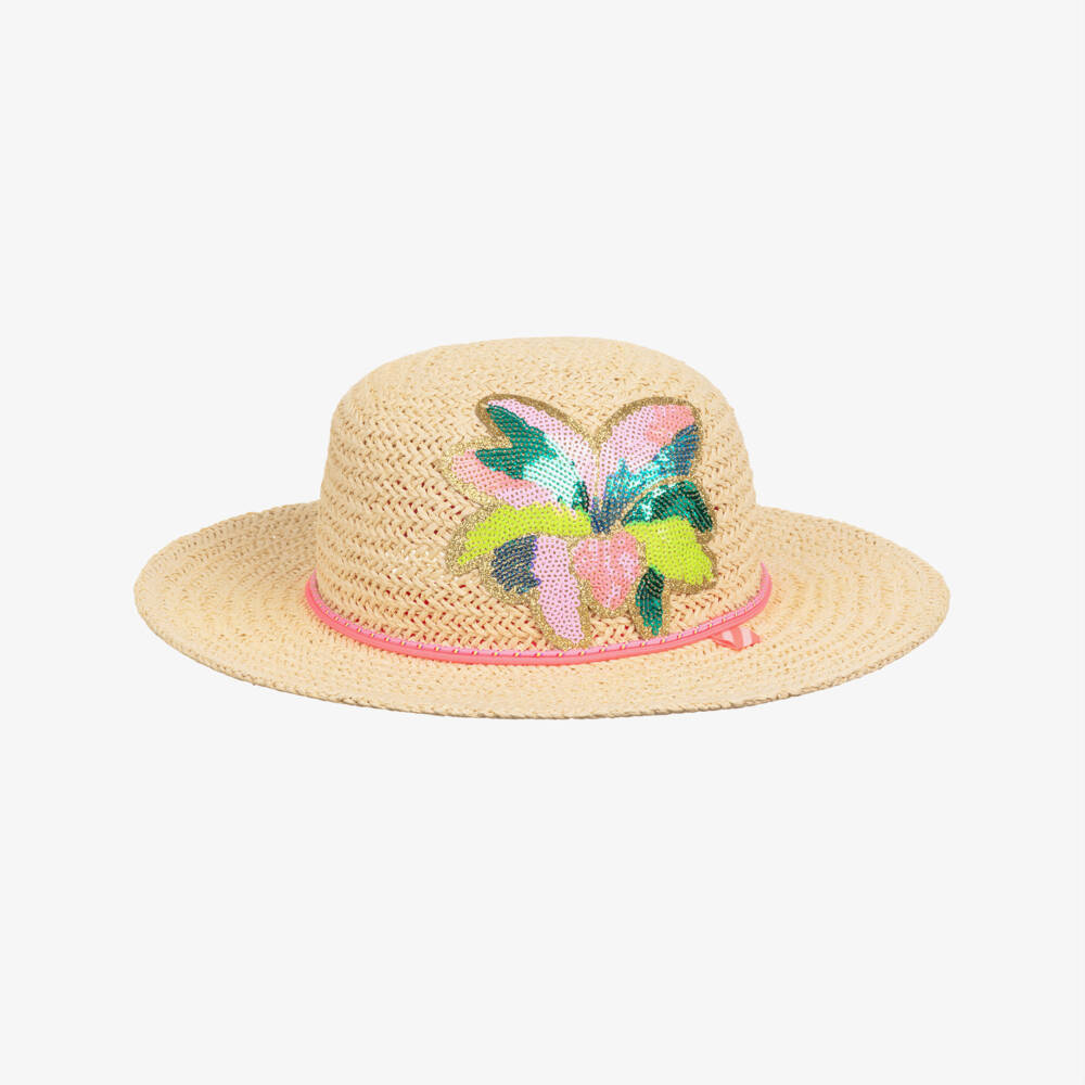 Billieblush-Beige Flower Sequin Sun Hat | Childrensalon