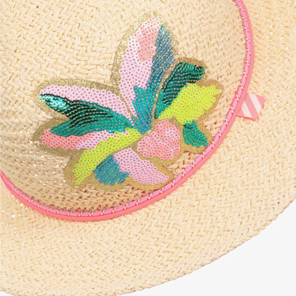 Billieblush-Beige Flower Sequin Sun Hat | Childrensalon