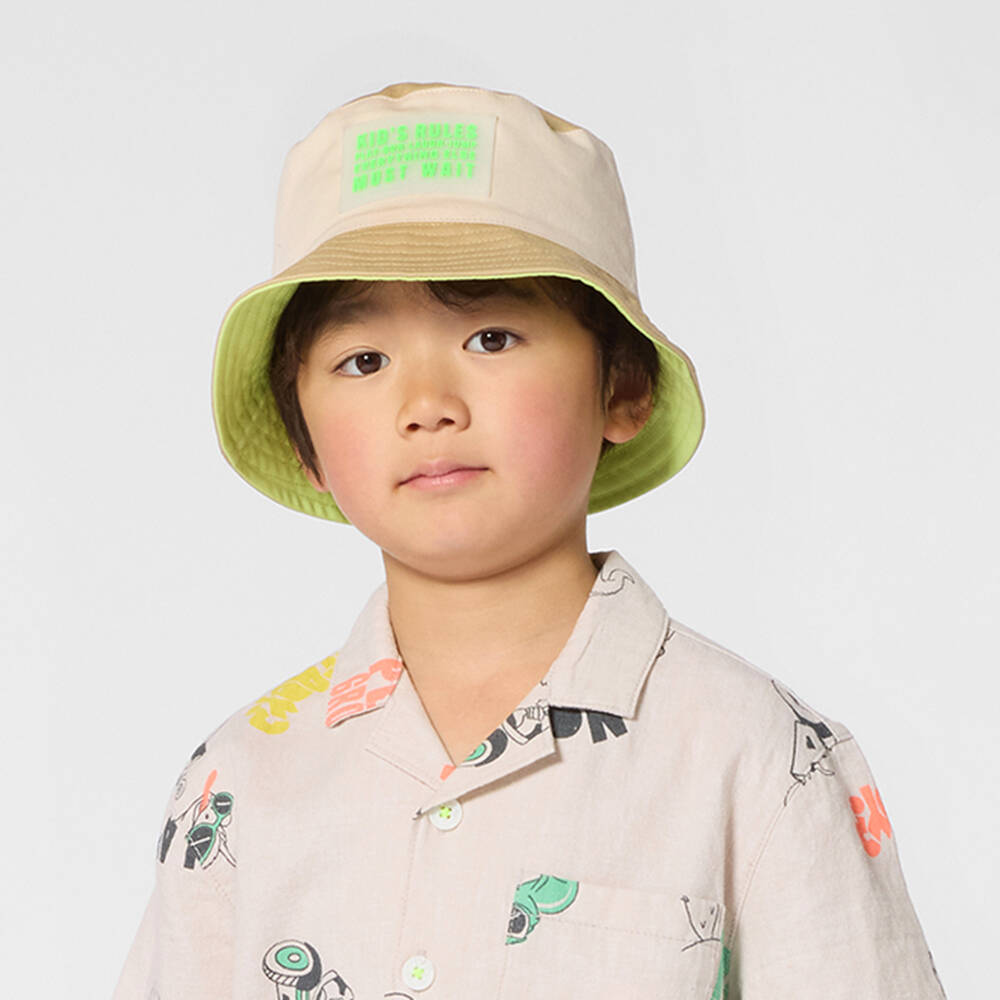 Billieblush-Beige & Ivory Cotton Twill Bucket Hat | Childrensalon
