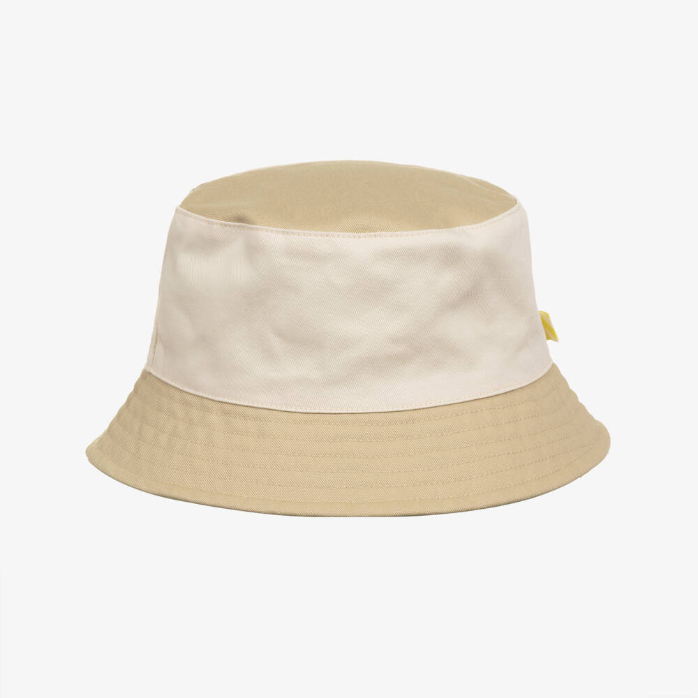 Billieblush-Beige & Ivory Cotton Twill Bucket Hat | Childrensalon