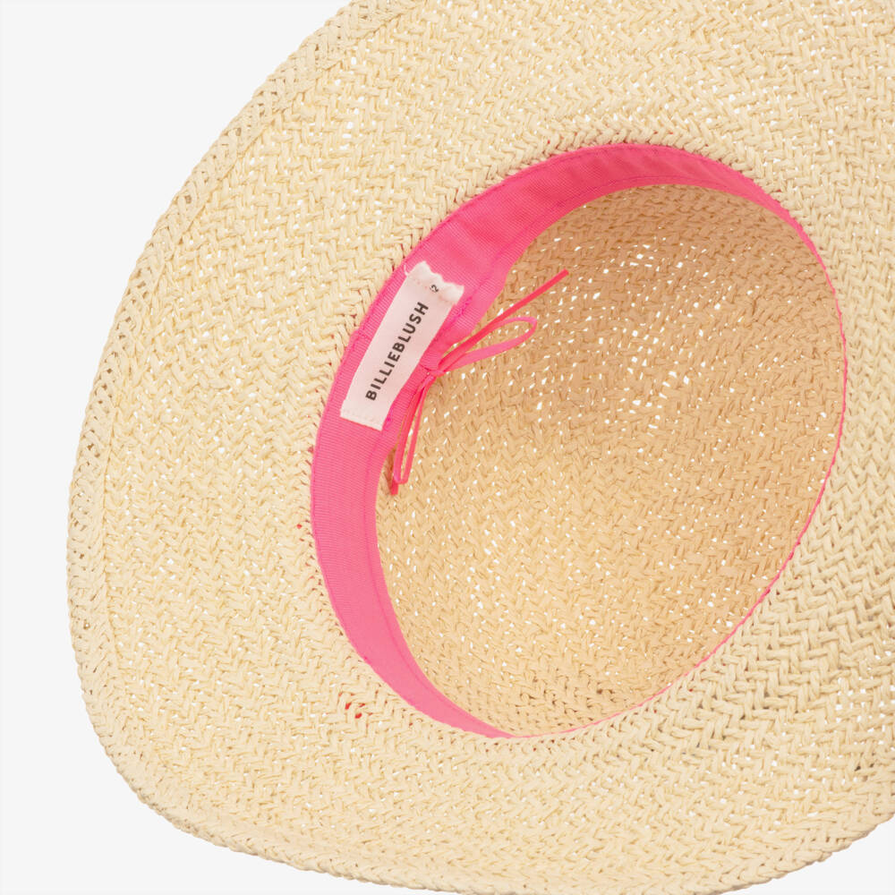 Billieblush-Beige Straw Hat with Sequinned Flowers | Childrensalon