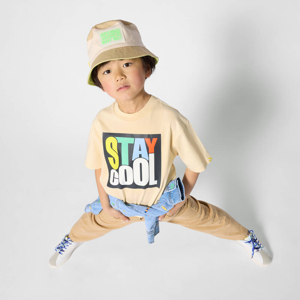 Billieblush-Boys Beige Cotton T-Shirt with Stay Cool Print | Childrensalon