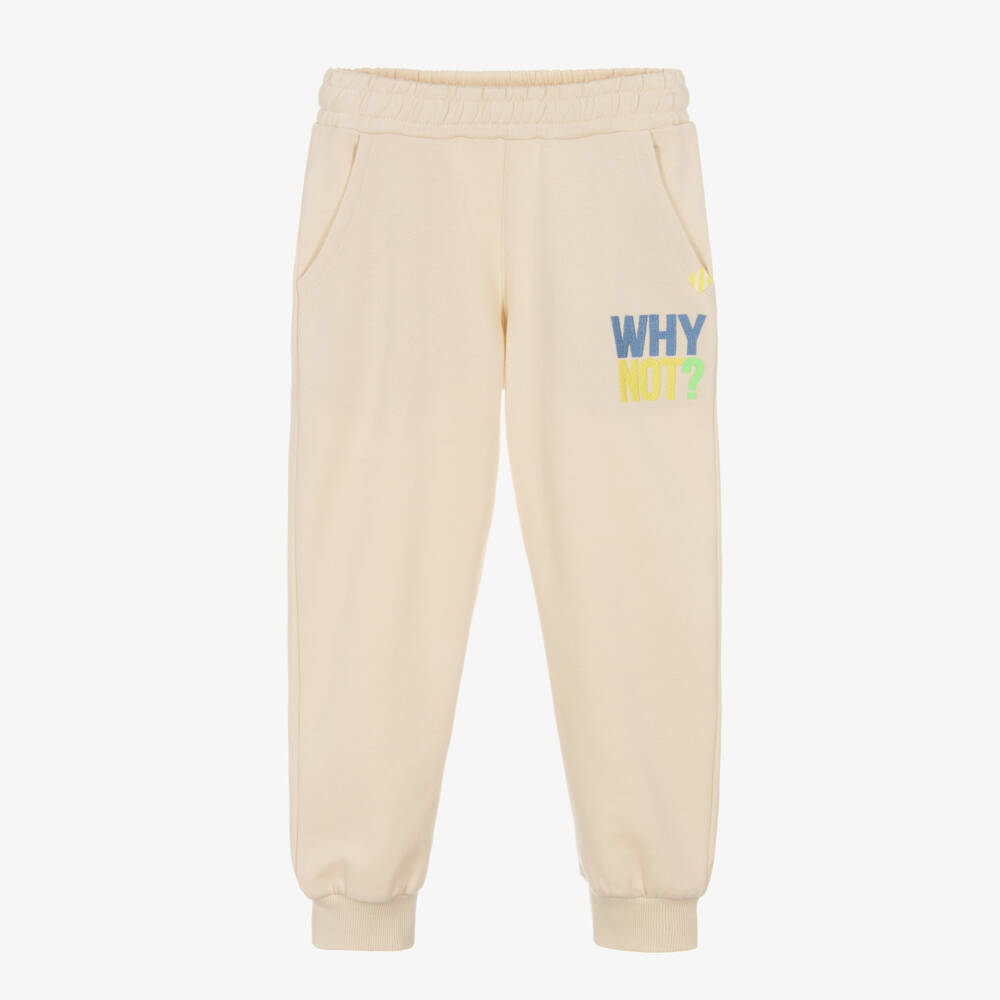 Billieblush-Boys Beige Embroidered Slogan Cotton Joggers | Childrensalon