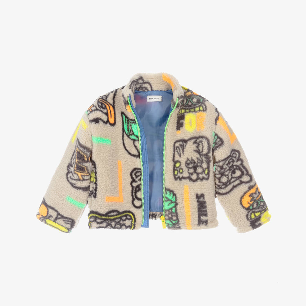 Billieblush-Boys Beige Printed Teddy Fleece Jacket | Childrensalon