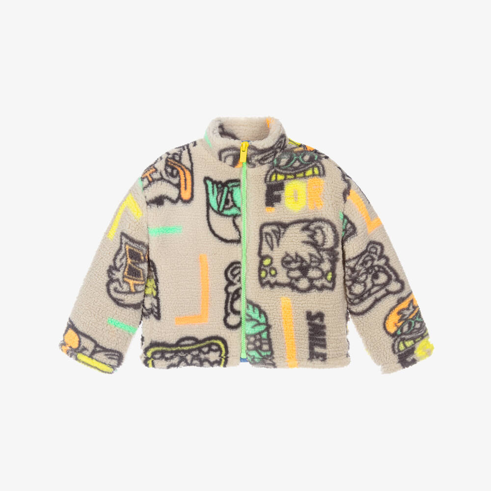 Billieblush-Boys Beige Printed Teddy Fleece Jacket | Childrensalon