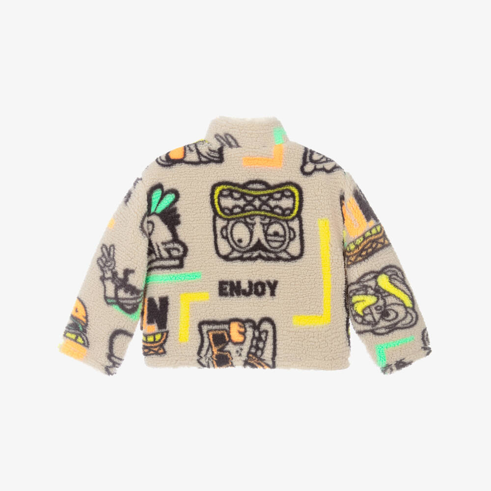 Billieblush-Boys Beige Printed Teddy Fleece Jacket | Childrensalon