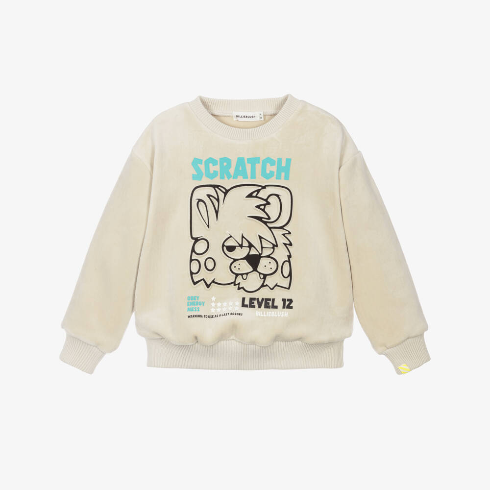 Billieblush-Boys Beige Soft Plush Sweatshirt  | Childrensalon