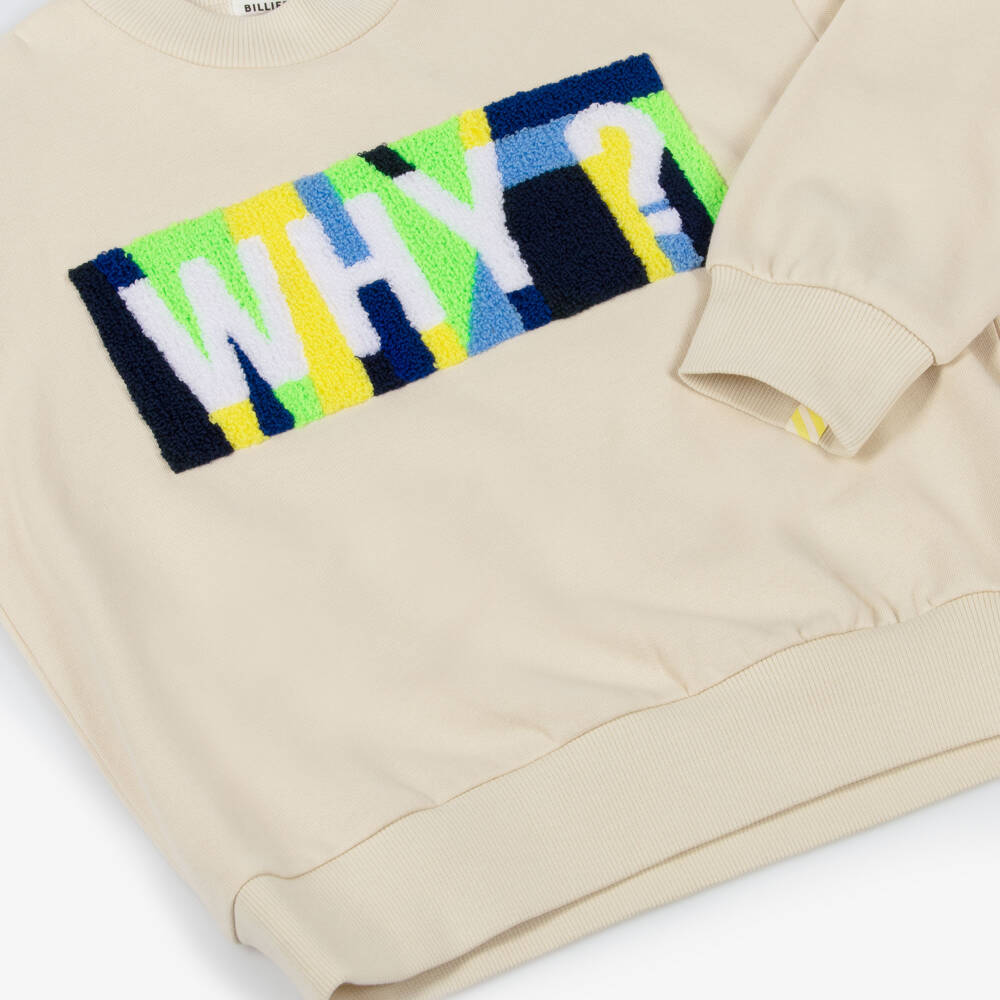 Billieblush-Boys Beige 'Why' Motif Cotton Sweatshirt | Childrensalon