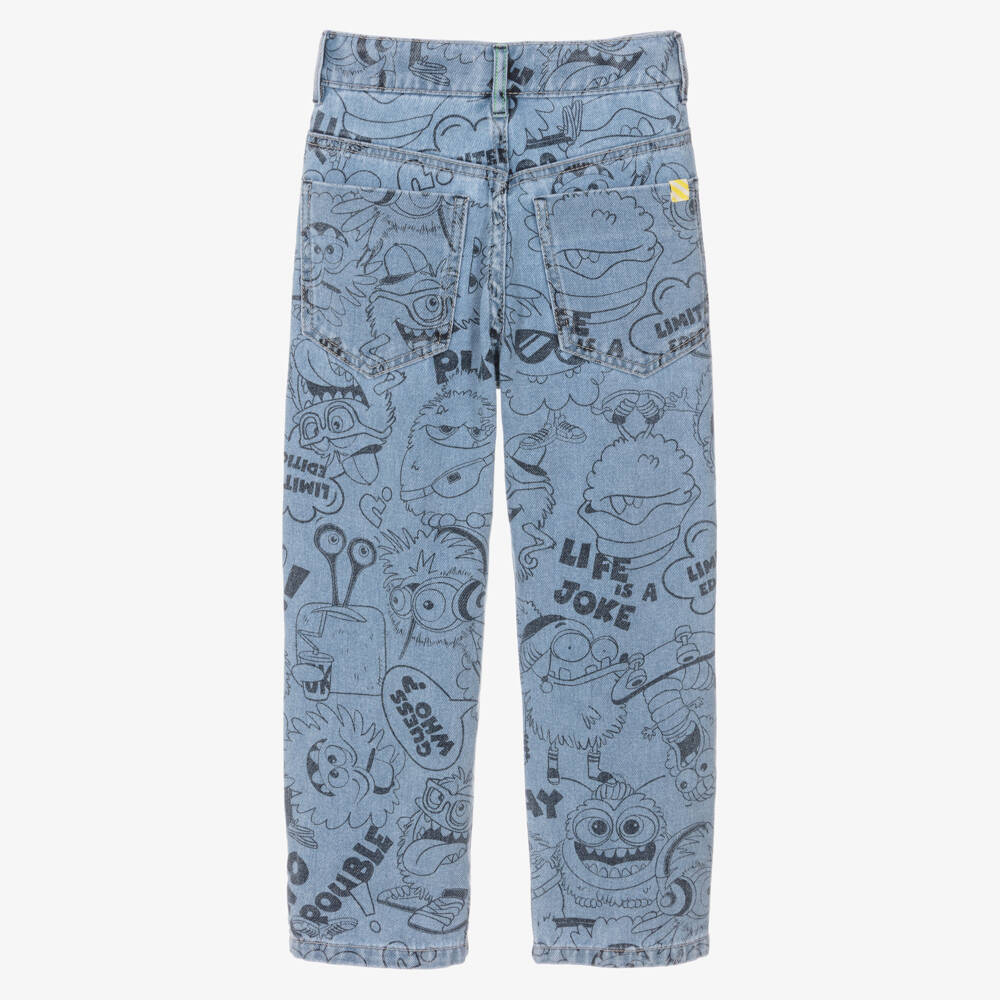 Billieblush-Boys Blue Denim Jeans with Monster Print | Childrensalon