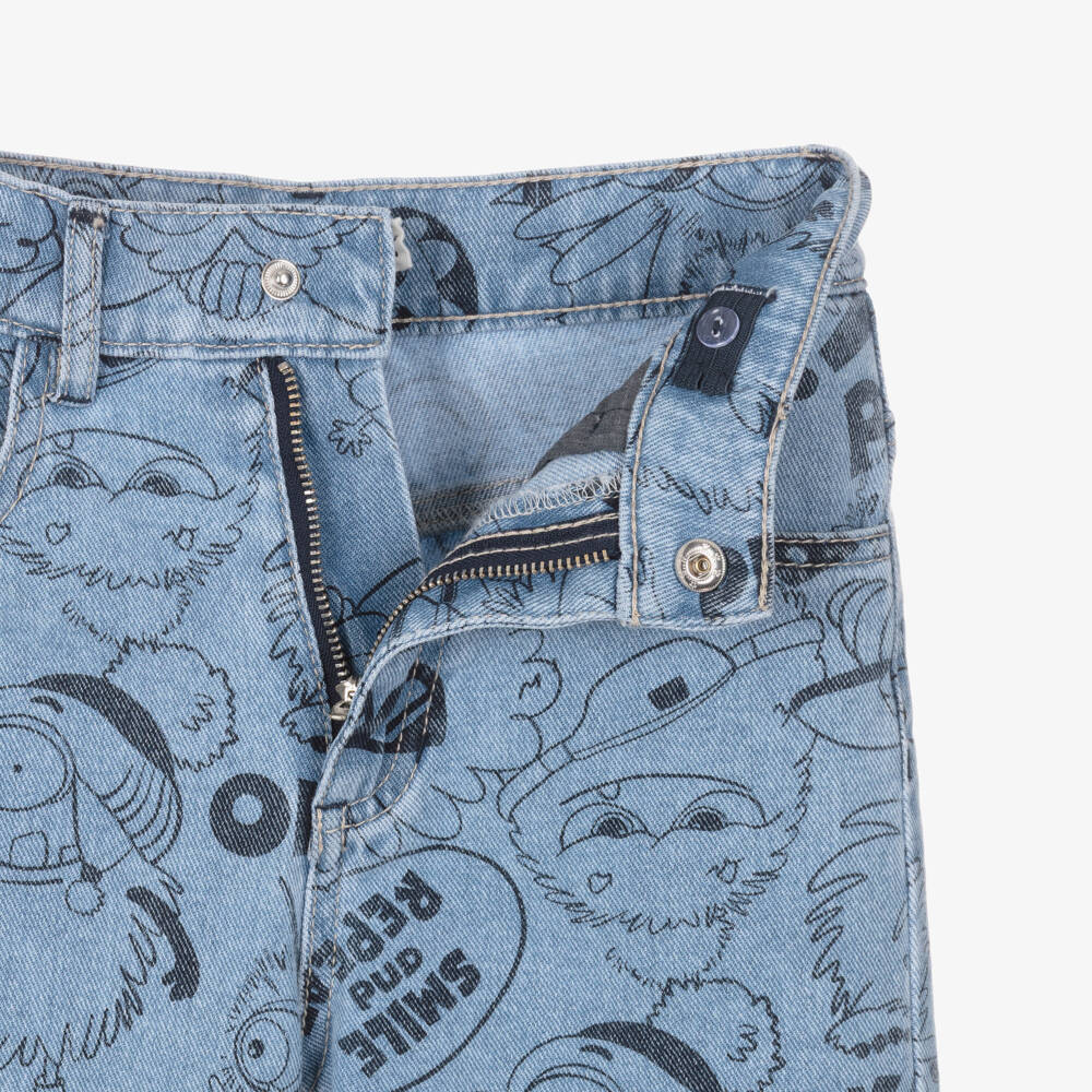 Billieblush-Boys Blue Denim Jeans with Monster Print | Childrensalon