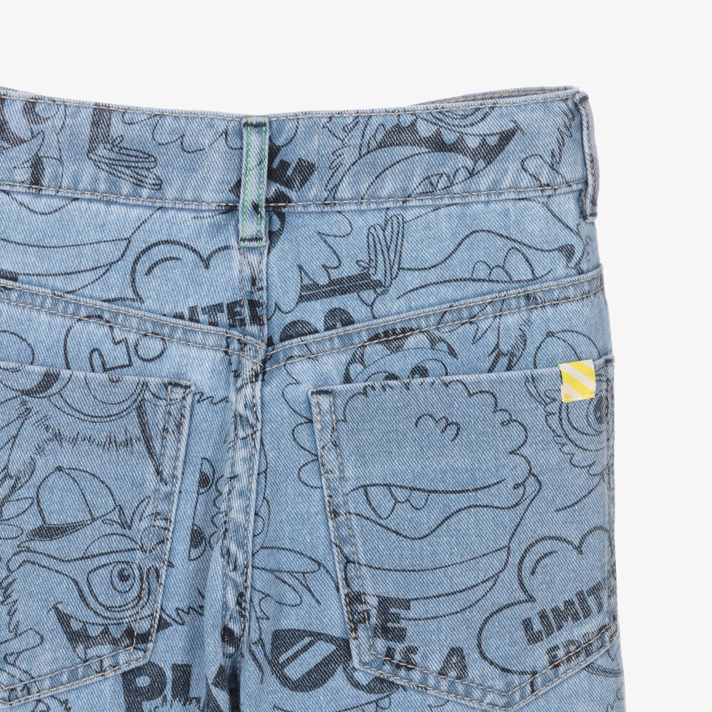 Billieblush-Boys Blue Denim Jeans with Monster Print | Childrensalon