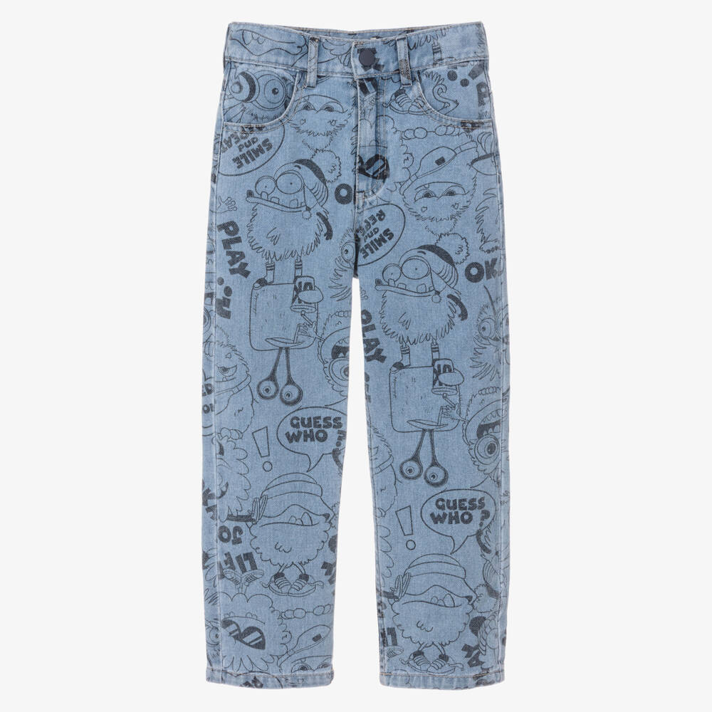Billieblush-Boys Blue Denim Jeans with Monster Print | Childrensalon