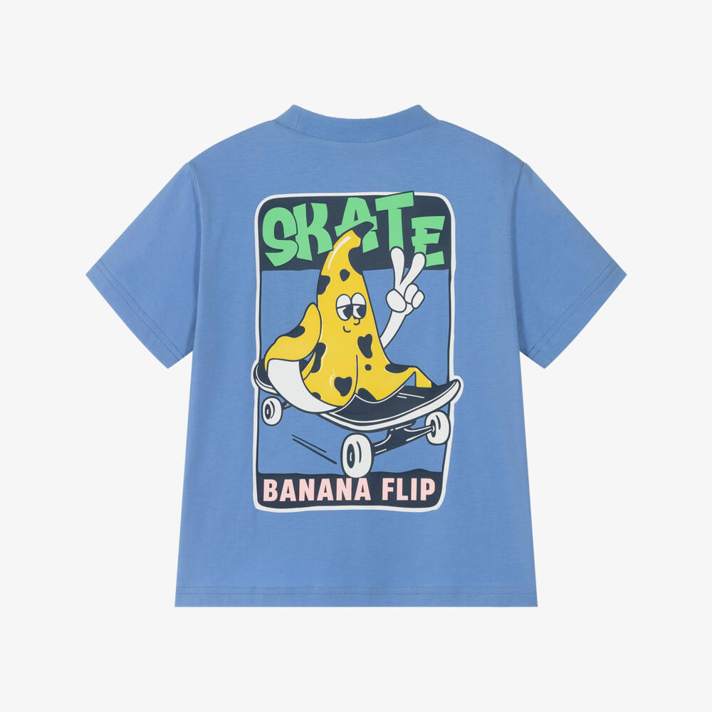 Billieblush-Boys Blue Skateboarding Banana Cotton T-Shirt | Childrensalon