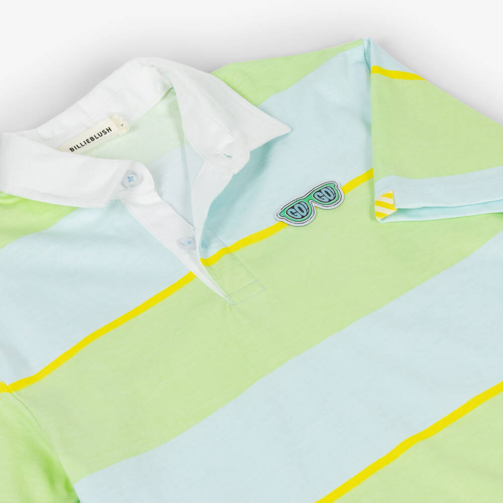 Billieblush-Boys Green & Blue Striped Cotton Rugby Shirt | Childrensalon