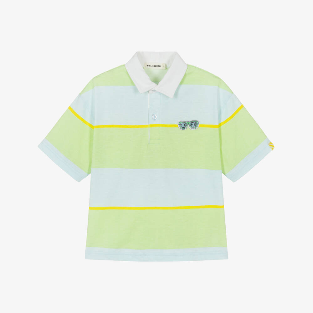 Billieblush-Boys Green & Blue Striped Cotton Rugby Shirt | Childrensalon