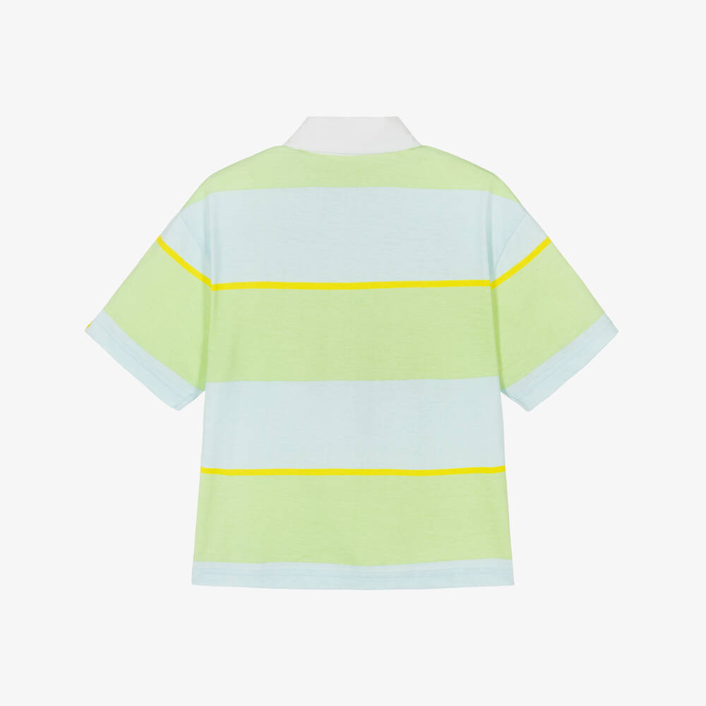Billieblush-تيشيرت بولو قطن مقلم لون أخضر وأزرق للأولاد | Childrensalon