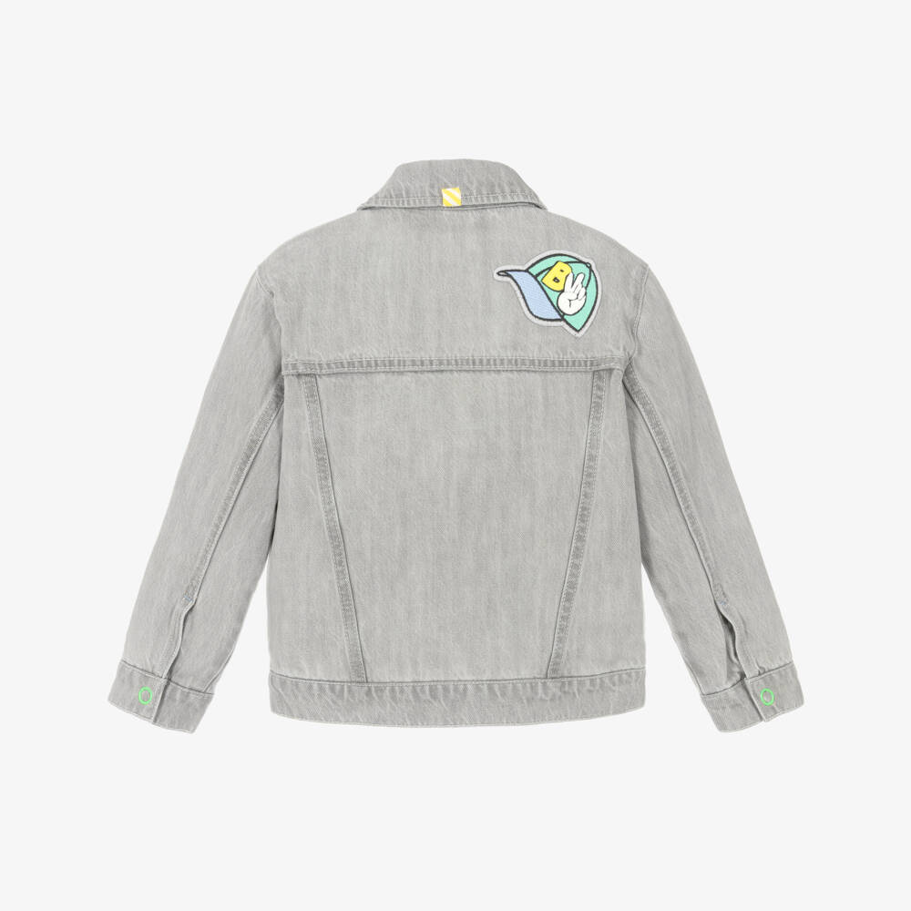 Billieblush-Boys Grey Denim Jacket with Slogan Patch | Childrensalon