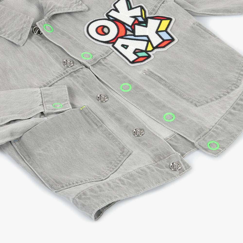 Billieblush-Boys Grey Denim Jacket with Slogan Patch | Childrensalon