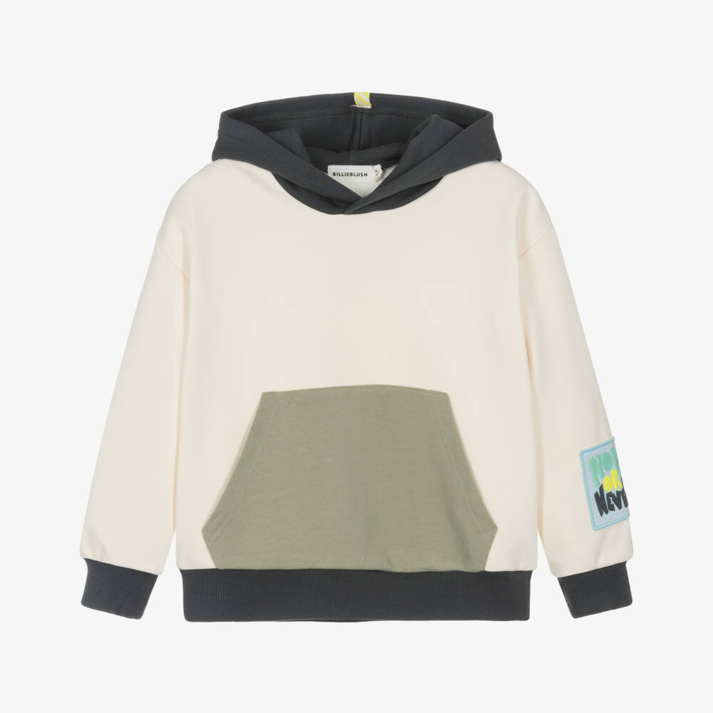 Billieblush-Boys Ivory Jersey Hoodie with Colourblock Detailing | Childrensalon