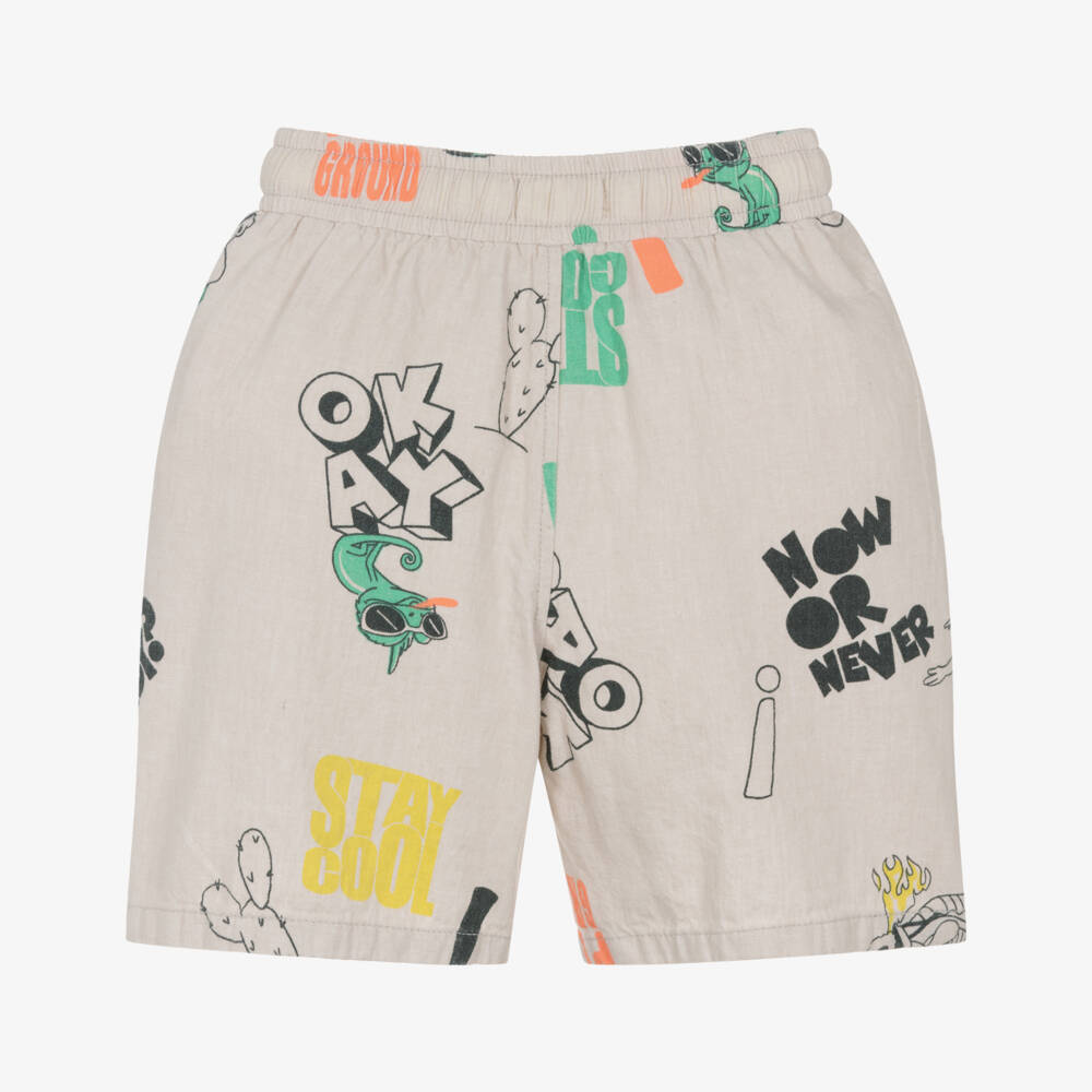 Billieblush-Boys Light Beige Linen & Cotton Reptile Print Shorts | Childrensalon