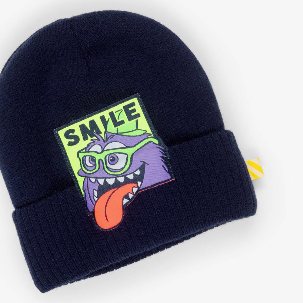 Billieblush-Boys Navy Blue Beanie Hat with Monster Graphic | Childrensalon