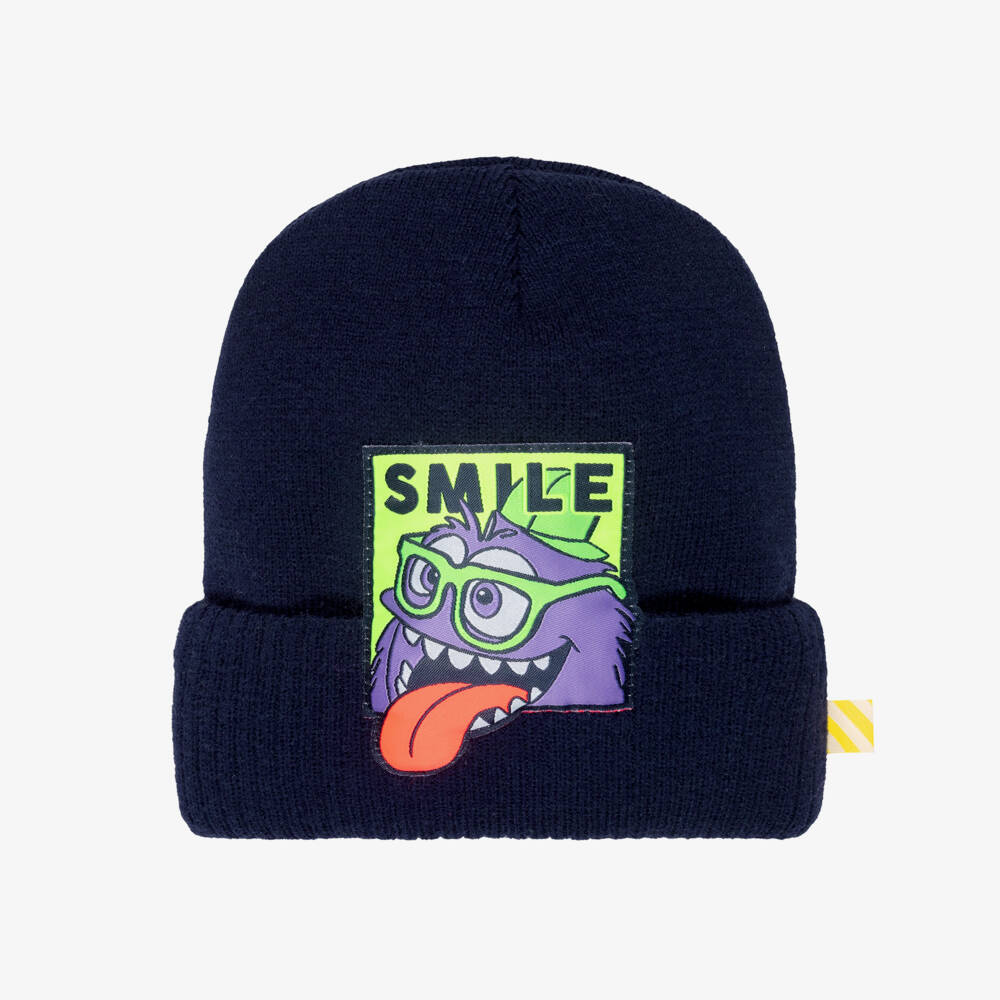 Billieblush-Boys Navy Blue Beanie Hat with Monster Graphic | Childrensalon