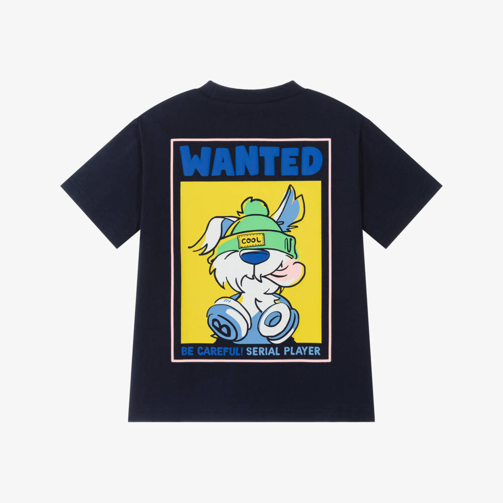 Billieblush-Boys Navy Blue Dog Illustration Cotton T-Shirt | Childrensalon